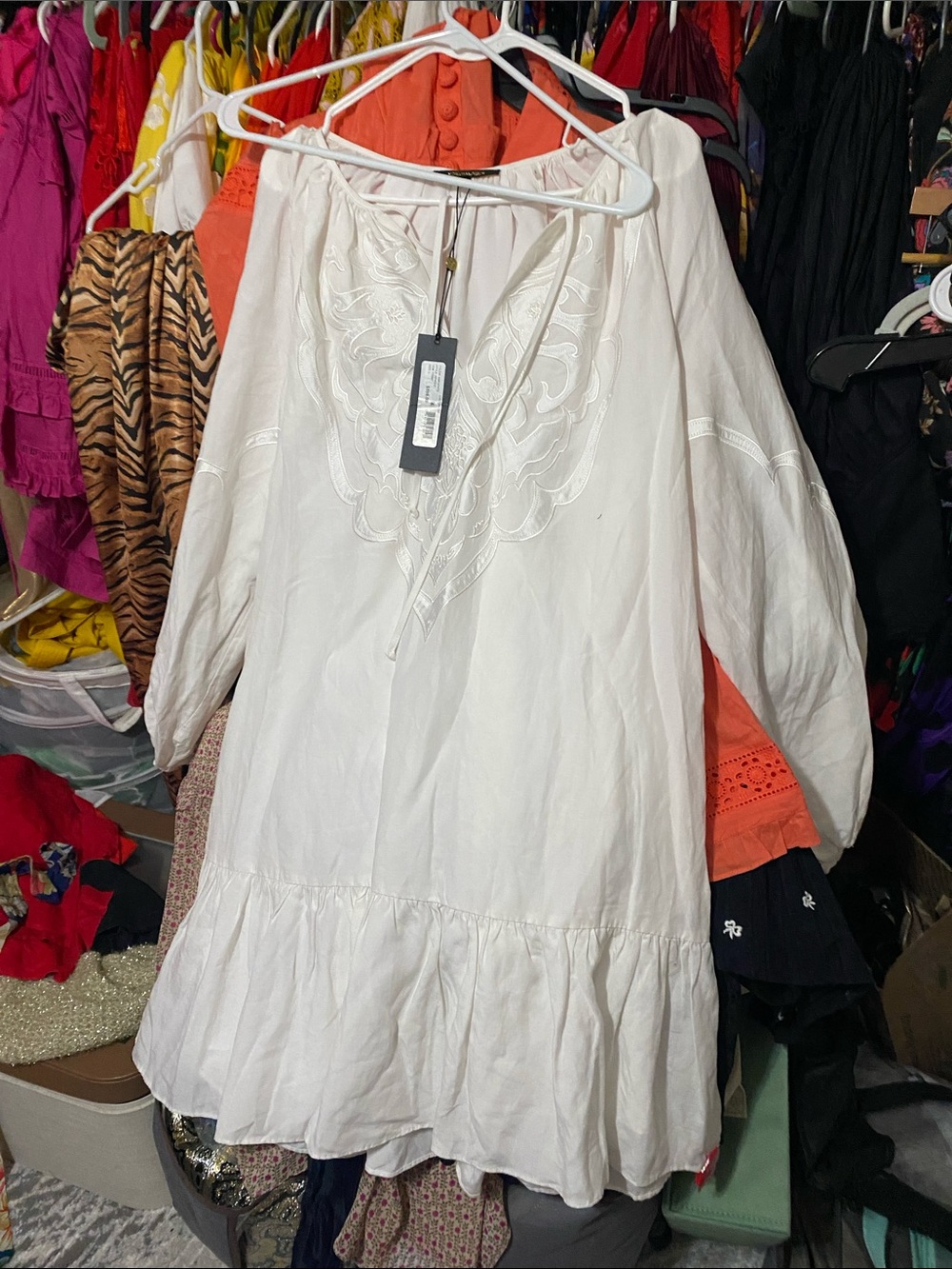 Kobi Halperin White Embroidered Dress with Coral Lining